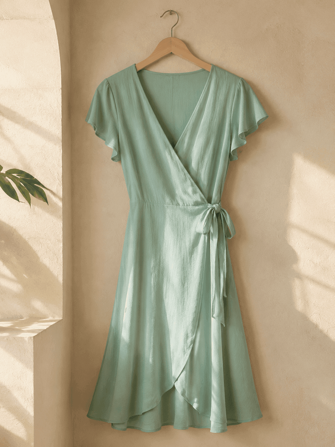 Vestido verde menta de moda circular con vida útil extendida.